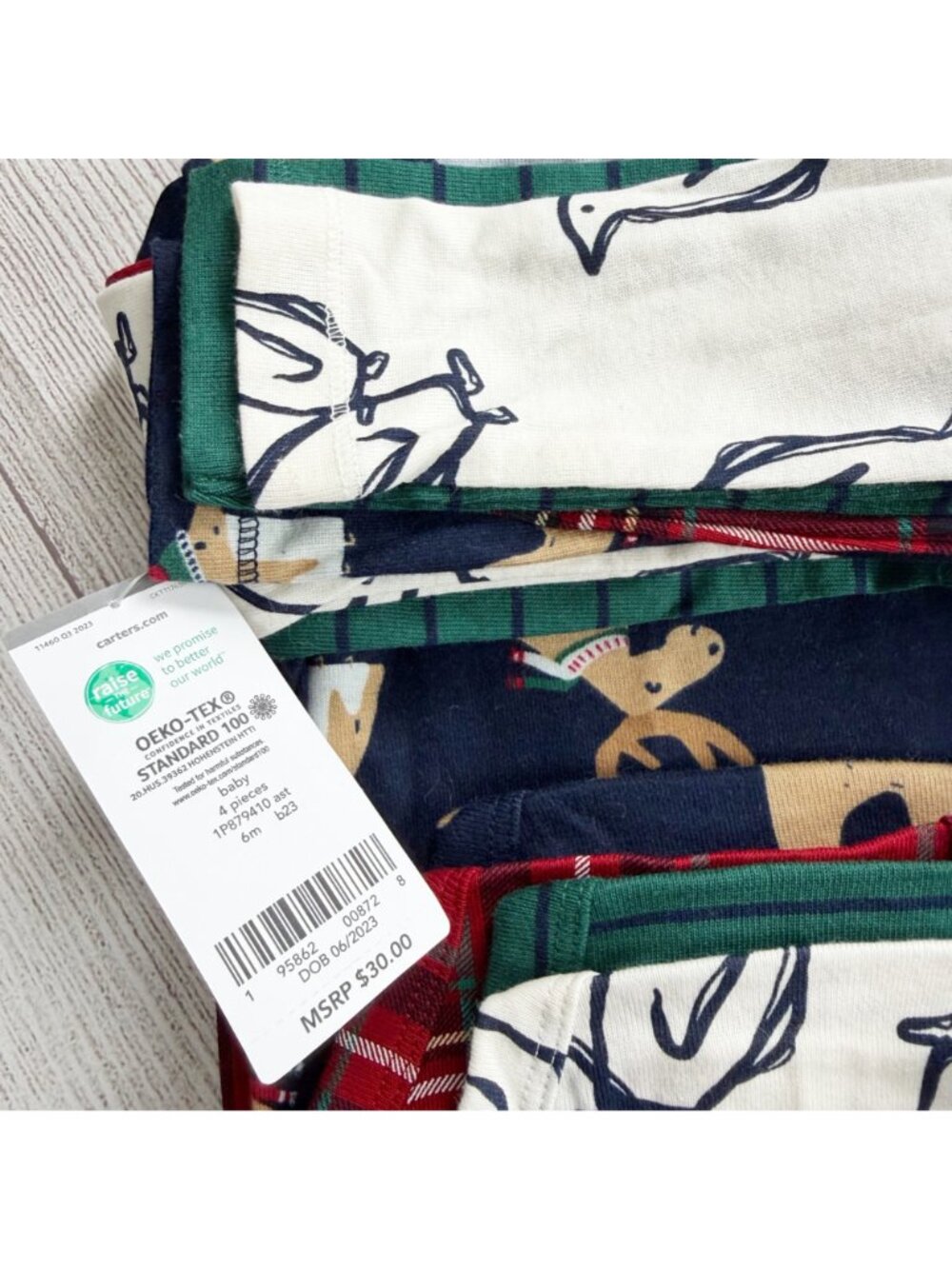 Carter’s Baby Boys Long Sleeve Bodysuits Penguin Moose 4-Pack NWT 3-6 Months - Picture 6 of 6